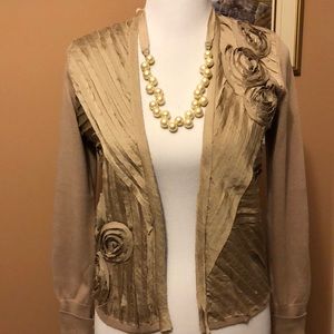 Dusty rose colored cardigan with all the details